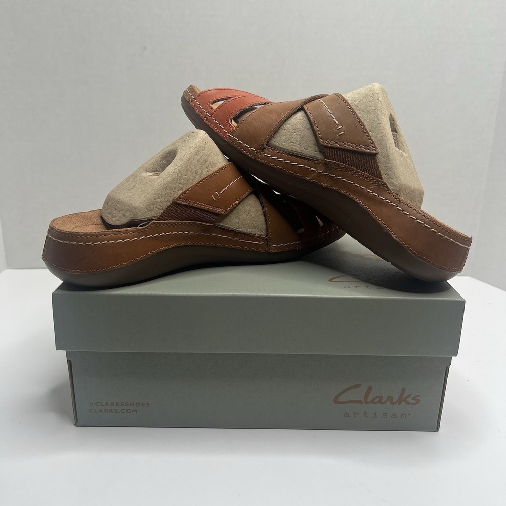 Clarks Artisan Cecily Slide Womens 6.5 M Tan Orange Leather Sandals 26181422